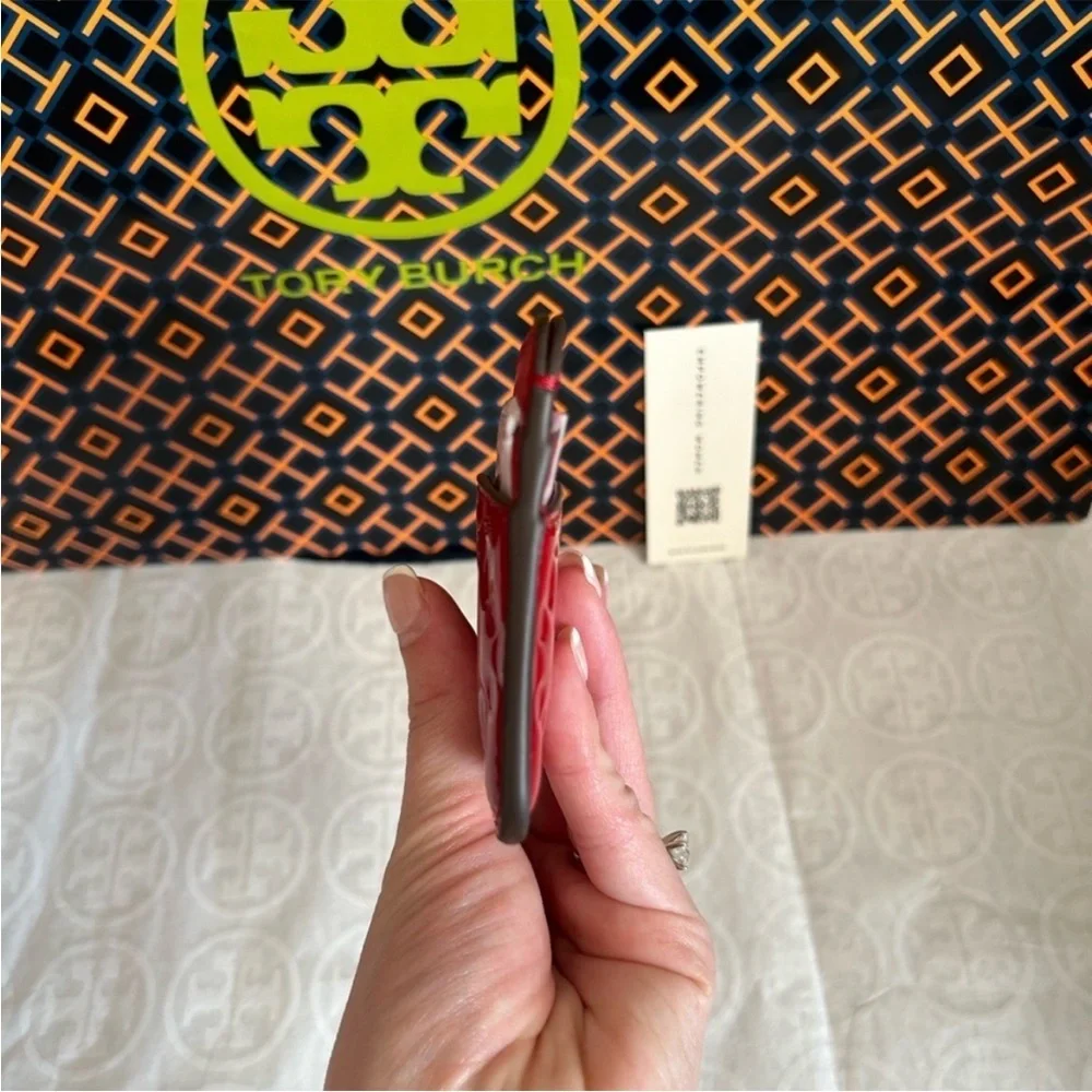 Tory Burch T Monogram Puffy Patent Embossed Card Case Tory Red